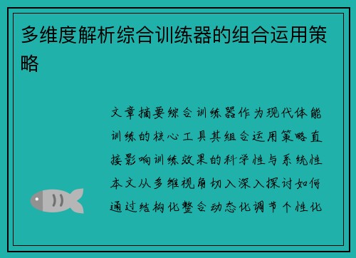 多维度解析综合训练器的组合运用策略